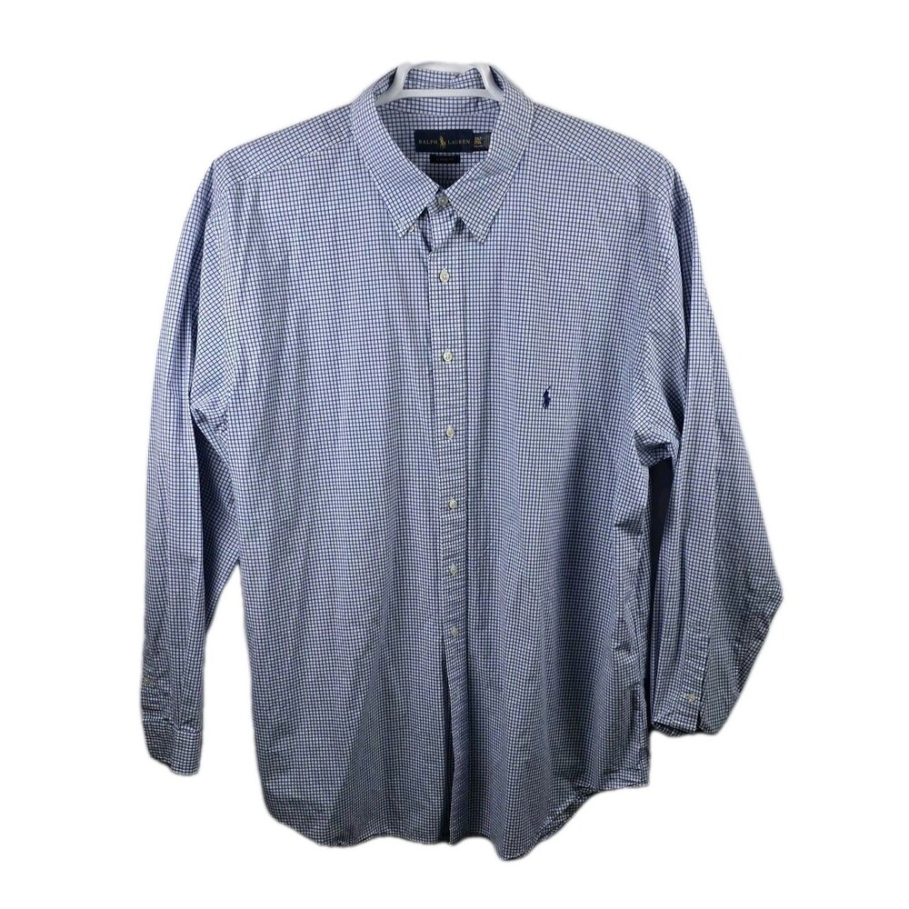 Polo Ralph Lauren Men's 2XLT/2YGL Blue/ White Gingham Check Long Sleeve Shirt